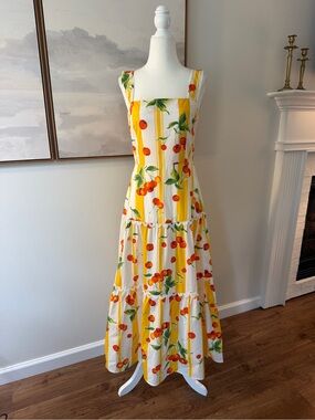 NWT Designer Lela Rose Pearl NYC Cotton Tiered Cherry Maxi Dress